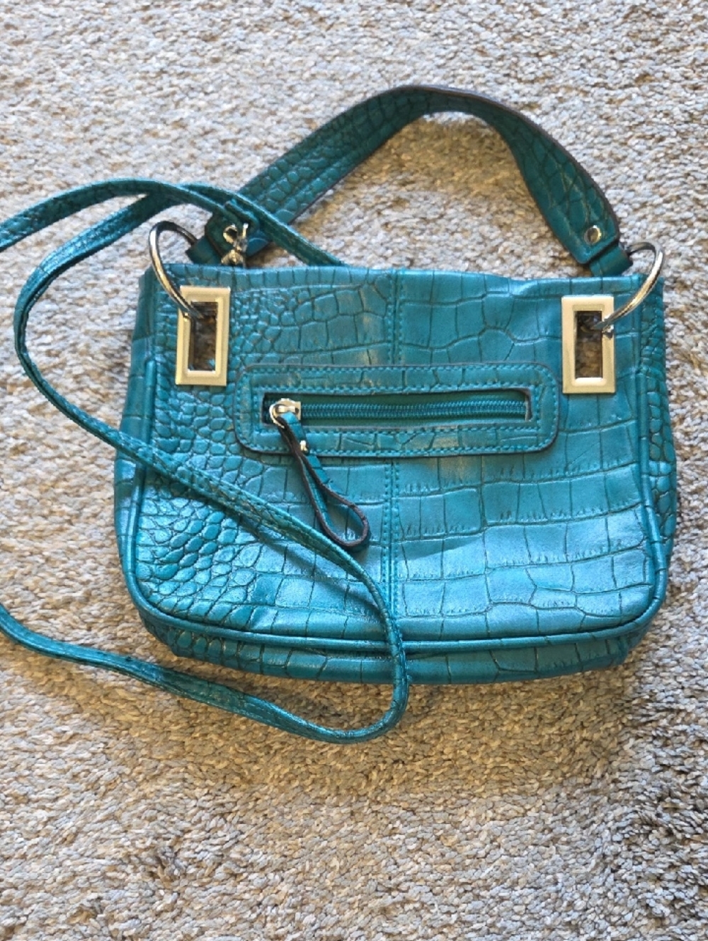 Teal Croc-Embossed Crossbody Bag - Women